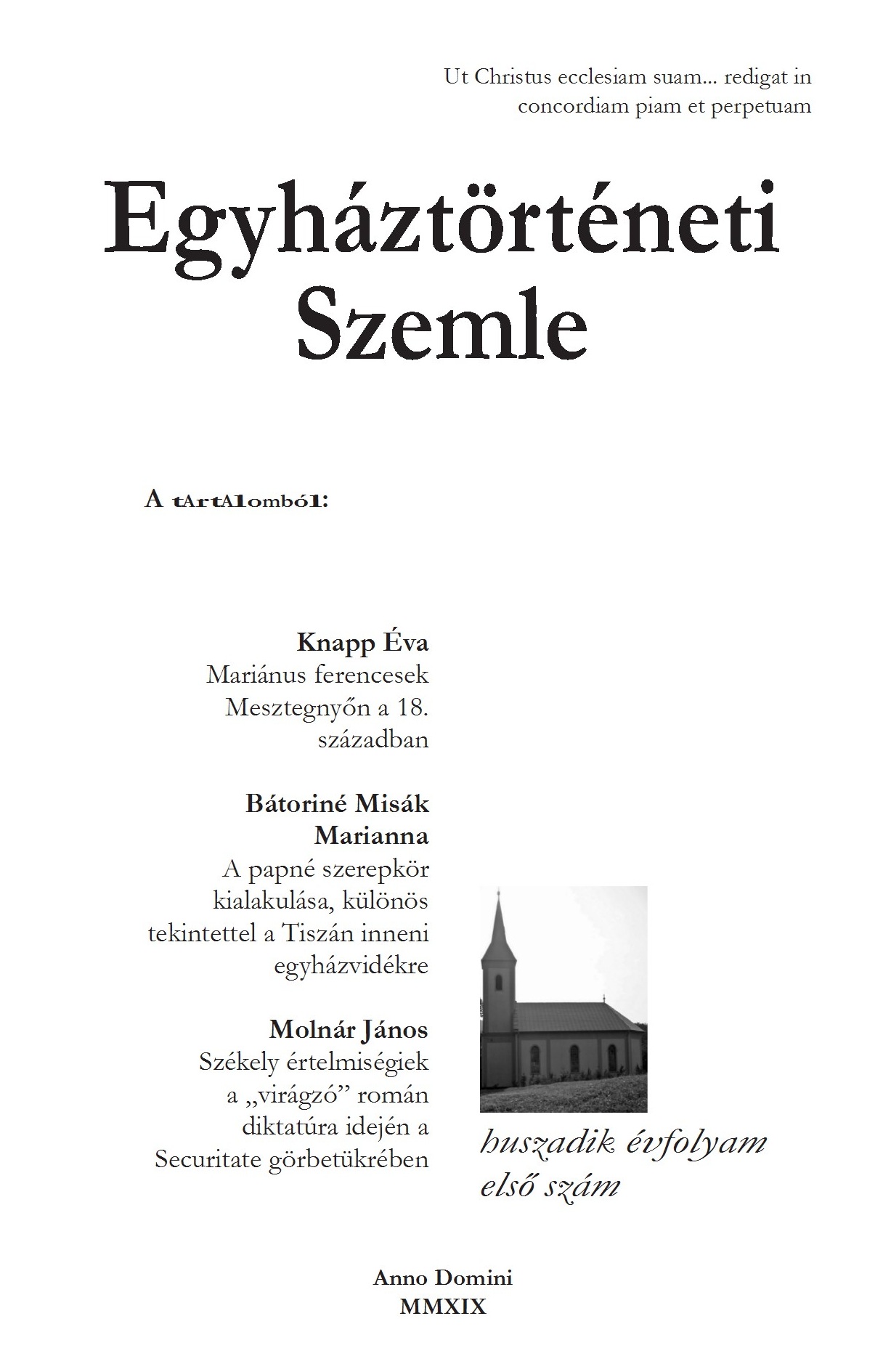 Egyháztörténeti Szemle 2019/1