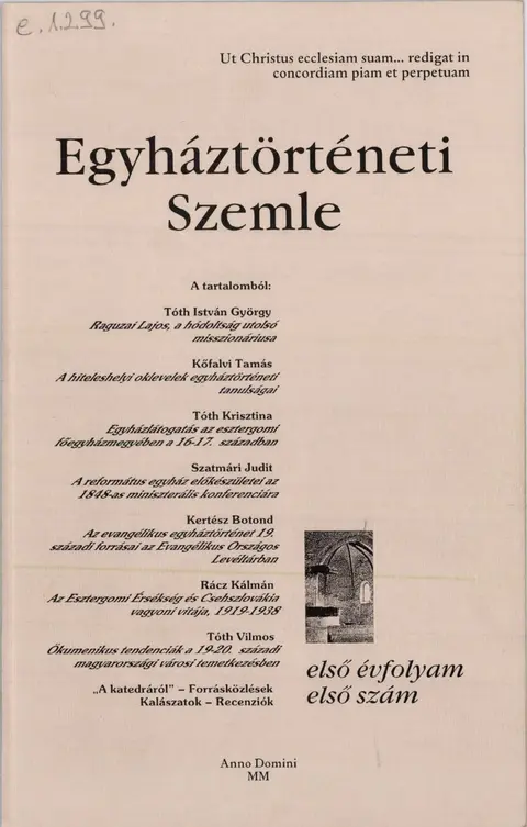 Egyháztörténeti Szemle 2000/1