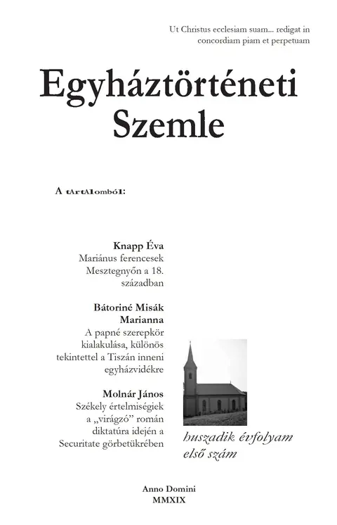 Egyháztörténeti Szemle 2019/1