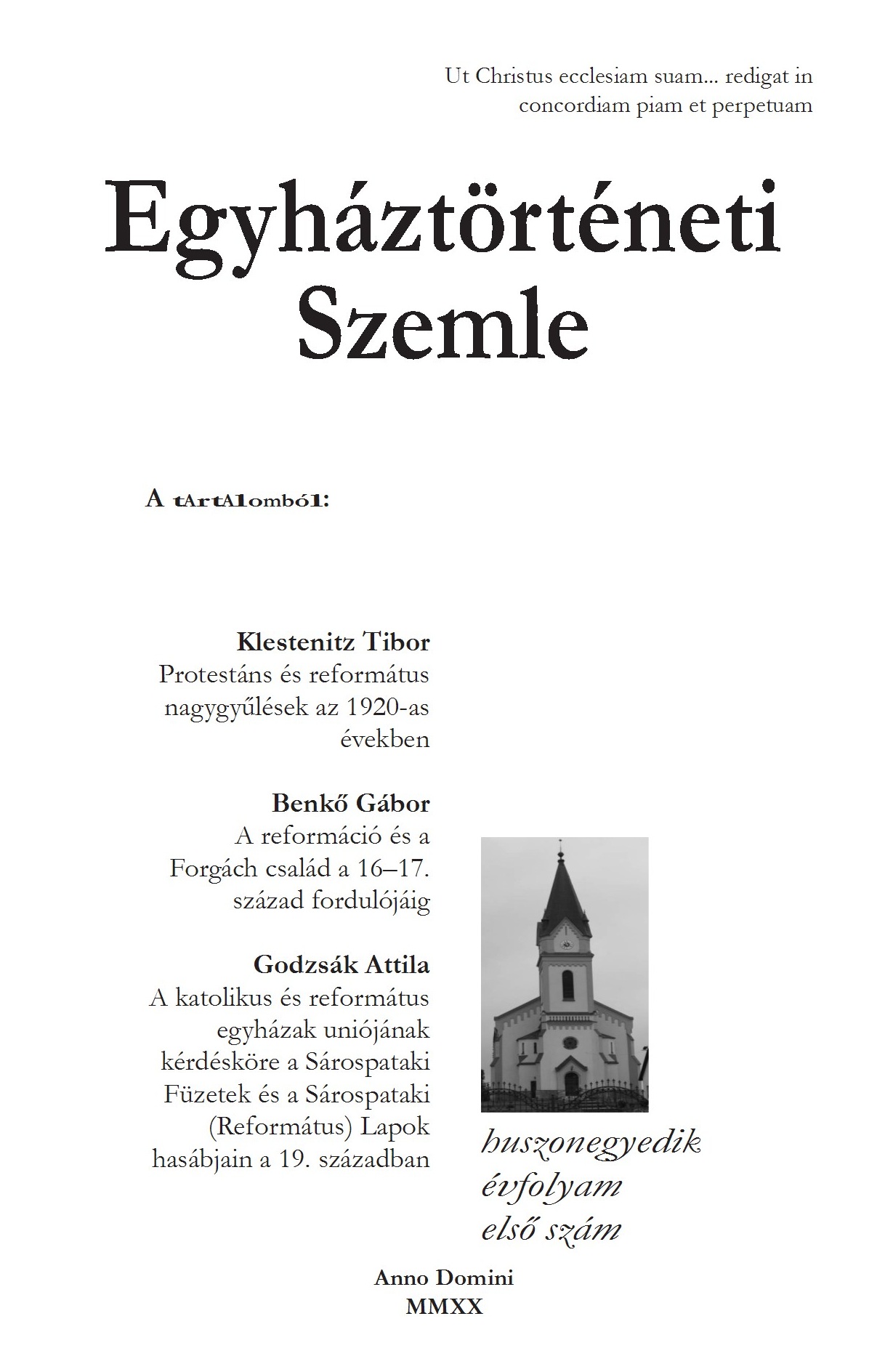 Egyháztörténeti Szemle 2020/1